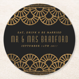 Guld Art Deco Fläkt Bröllop och Firande Underlägg Papper Rund