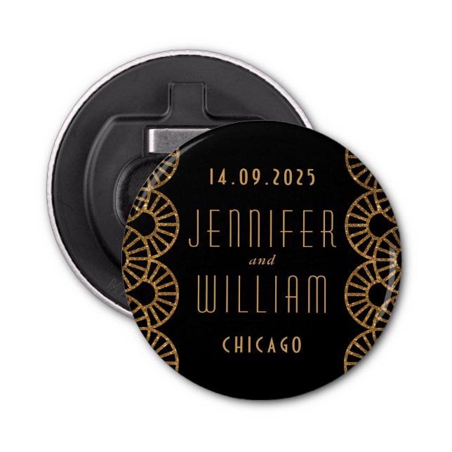 Guld Art Deco Fläkt bröllopsförmån Flasköppnare (Framsidan)