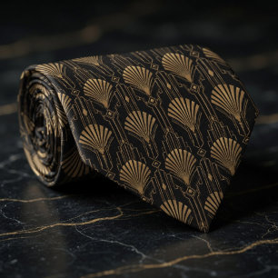Guld Art Deco Fläkt och Skyskrapa Geometrisk Slips