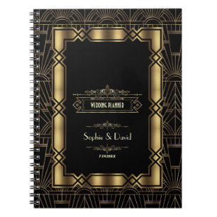 Guld Art Deco Gatsby 1920-talet Stil Bröllopsfixar Anteckningsbok