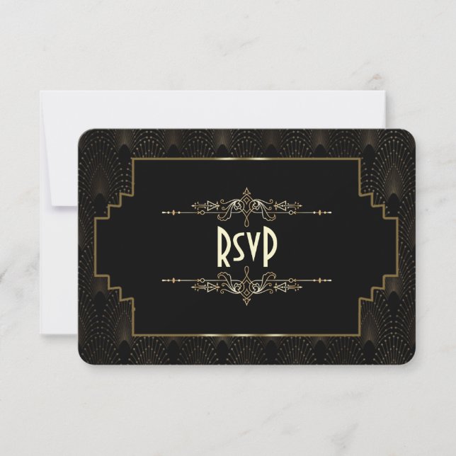 Guld Art Deco Gatsby 1920-tals stil bröllop RSVP OSA Kort (Framsida)