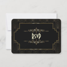 Guld Art Deco Gatsby 1920-tals stil bröllop RSVP