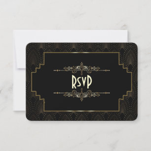 Guld Art Deco Gatsby 1920-tals stil bröllop RSVP OSA Kort