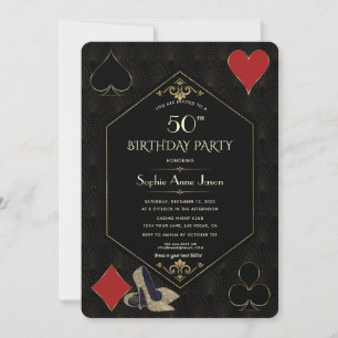 Guld Art Deco Gatsby Casino Vegas Poker Birthday Inbjudningar