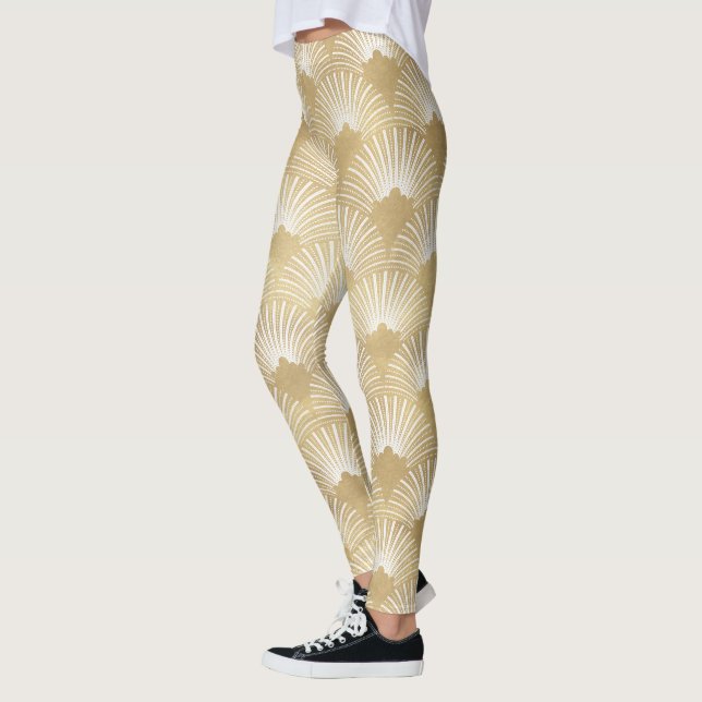 Guld Art-Deco Geometric Mönster Leggings (Vänster)