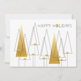 Guld Art Deco Helgdag Träd Julkort