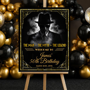 Guld Art Deco Mannen Myten Legend Födelsedag Välko Poster