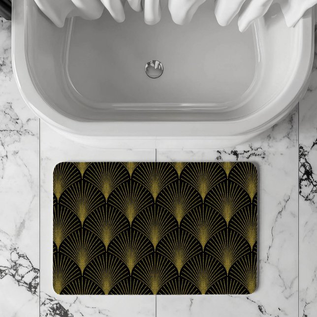Guld Art Deco-mönster med monogram Badrumsmatta (Skapare uppladdad)