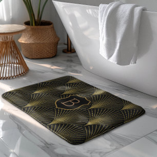 Guld Art-deco Mönster med Monogram Badrumsmatta