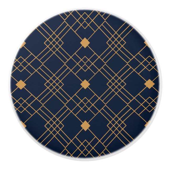 Guld art deco mönster mot mörk blått bakgrund knopp (Framsidan)