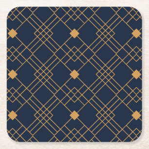 Guld art deco mönster mot mörk blått bakgrund underlägg papper kvadrat