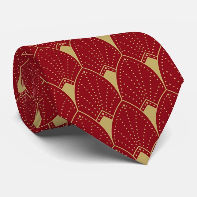 Guld Art Deco Mönster och Deep Red Background Slips (Rullad)