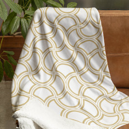 Guld Art Deco Mönster on White Fleecefilt