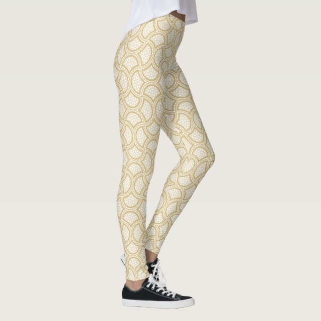 Guld Art Deco Mönster on White Leggings (Höger)