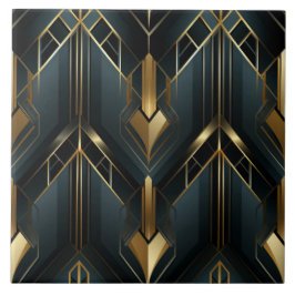 Guld Art Deco, Mörk Cyan Kakelplatta