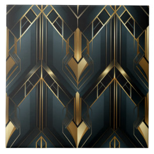 Guld Art Deco, Mörk Cyan Kakelplatta