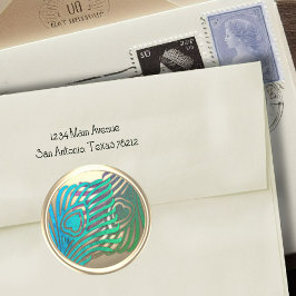 Guld Art Deco Peacock Kuvert Seal Runt Klistermärke