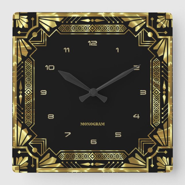 Guld Art Deco Ram Fyrkantig Klocka (Framsida)