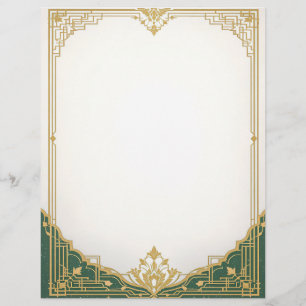 Guld Art Deco Ram med Grönt Bordeer Brevhuvud