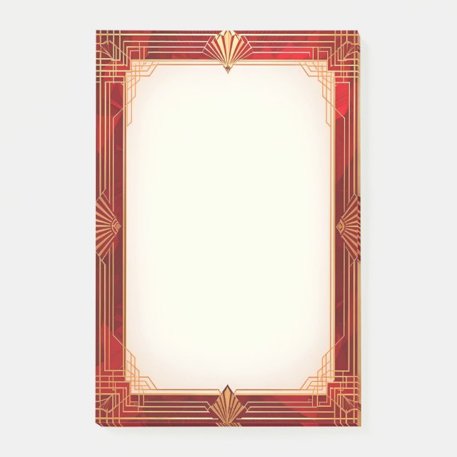 Guld Art Deco Ram på Rött Post-it Block (Framsida)
