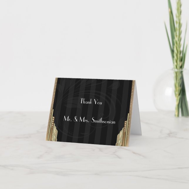 Guld Art Deco Rand Bröllop Tacksamhet Tack Kort (Framsida)