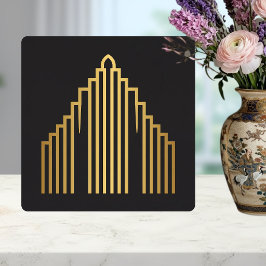 Guld Art Deco Skyskrapa Silhuett Svart Kakel