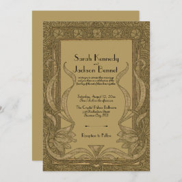 Guld Art nouveau Elegant bröllop Inbjudningar