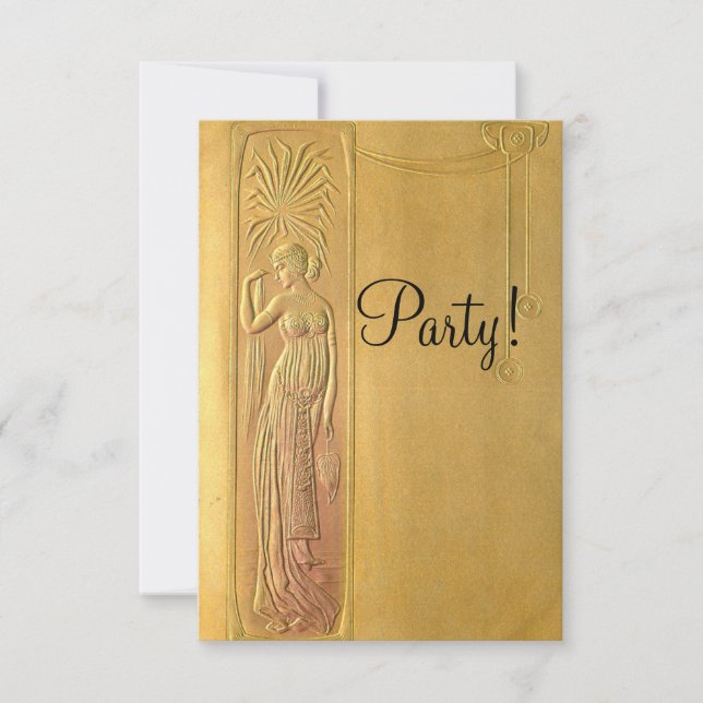 Guld Art nouveau Party Inbjudningar (Framsida)