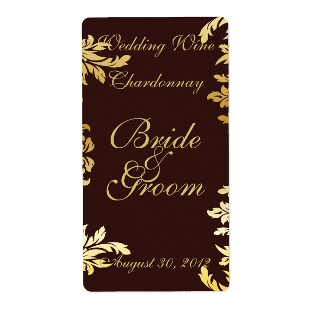 Guld Art nouveau Vin-etikett för Bröllop Fraktsedel (Framsidan)