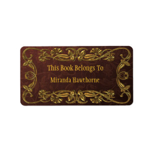 Guld Art Noveau Bookplate Adressetikett