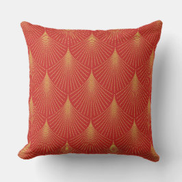 Guld Artdeco Geometric Mönster on Red Kudde