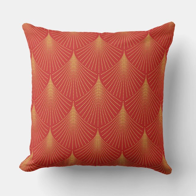 Guld Artdeco Geometric Mönster on Red Kudde (Framsida)