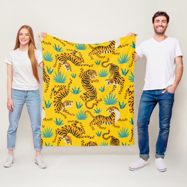 Guld Asiatiska tigern Mönster Fleecefilt (På plats)