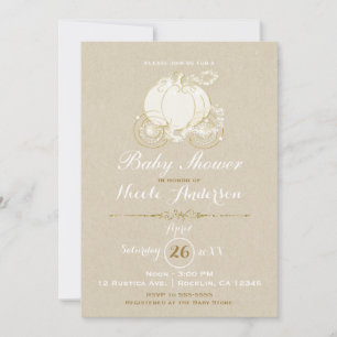 Guld Askunge vagn Kraft Modern Baby Shower Inbjudningar