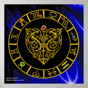 GULD ASTRAL HEART ZODIAC SIGNS Black Blue Poster