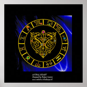 GULD ASTRAL HEART ZODIAC SIGNS Black Blue Poster