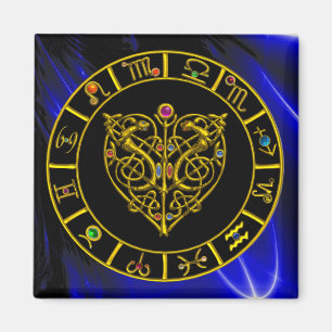 GULD ASTRAL HEART,Zodiac-tecken,Astrologidiagram Magnet