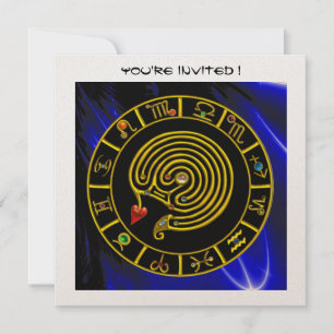 GULD ASTRAL LABYRINTH Zodiac Chart Black Blue Inbjudningar