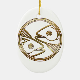 Guld- astrologi för Pisces Zodiacfisk underteckna Julgransprydnad Keramik