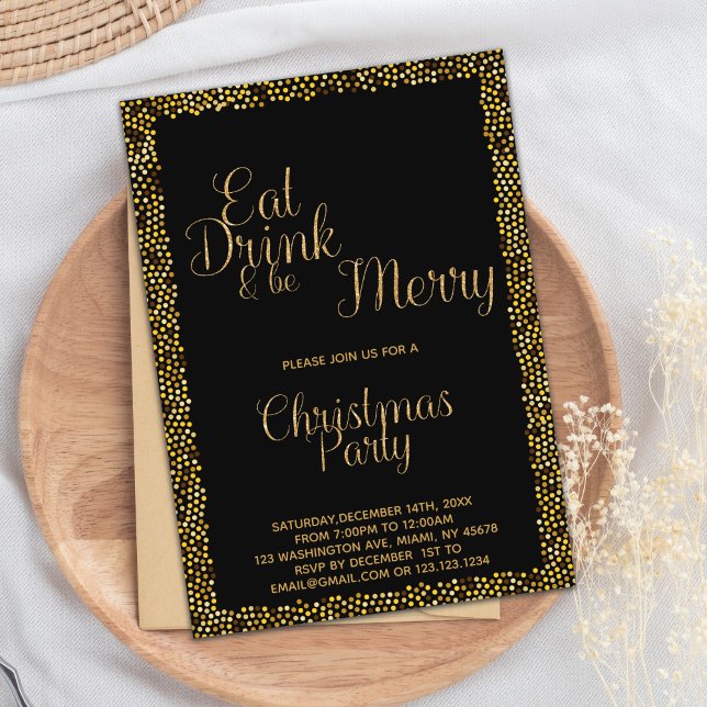 Guld: "Ät, drick och var god jul" Inbjudningar (Gold Eat Drink and be Merry Christmas Invitations)