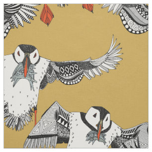 Guld- atlantiska Puffins Tyg