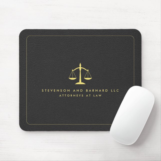 Guld Attorney Justice  Logotyp Black Leather Musmatta (Med mus)