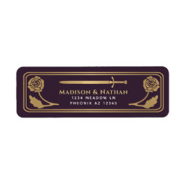 Guld Aubergine Medeltida Fantasy Svärd Bröllops Et Returadress Etikett