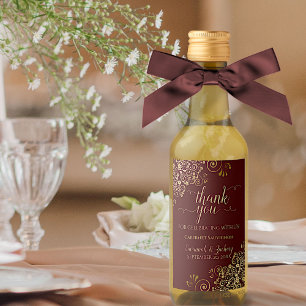 Guld & Auburn Brown Bröllop Tack Mini Vinetikett