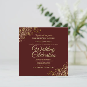Guld Auburn Brun Enkel Elegant Fyrkantig Bröllop Inbjudningar