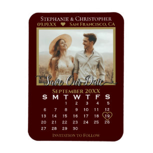 Guld & Auburn Fotokalender Spara Vår Datum Bröllop Magnet