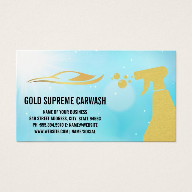 Guld Auto Logotyp och Spray Flaska Visitkort (Framsidan)