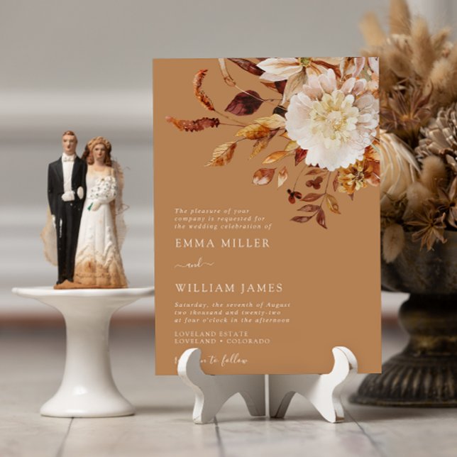 Guld Autumn Modern Watercolor Terracotta Bröllop Inbjudningar (Gold Autumn Modern Watercolor Terracotta Wedding Invitation
)