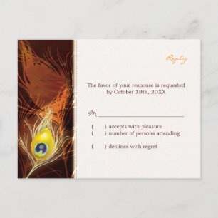 Guld Autumn Peacock Feather Bröllop OSA Inbjudan Vykort