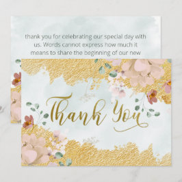 Guld avbruten Blommigt Bröllop Tack Kort